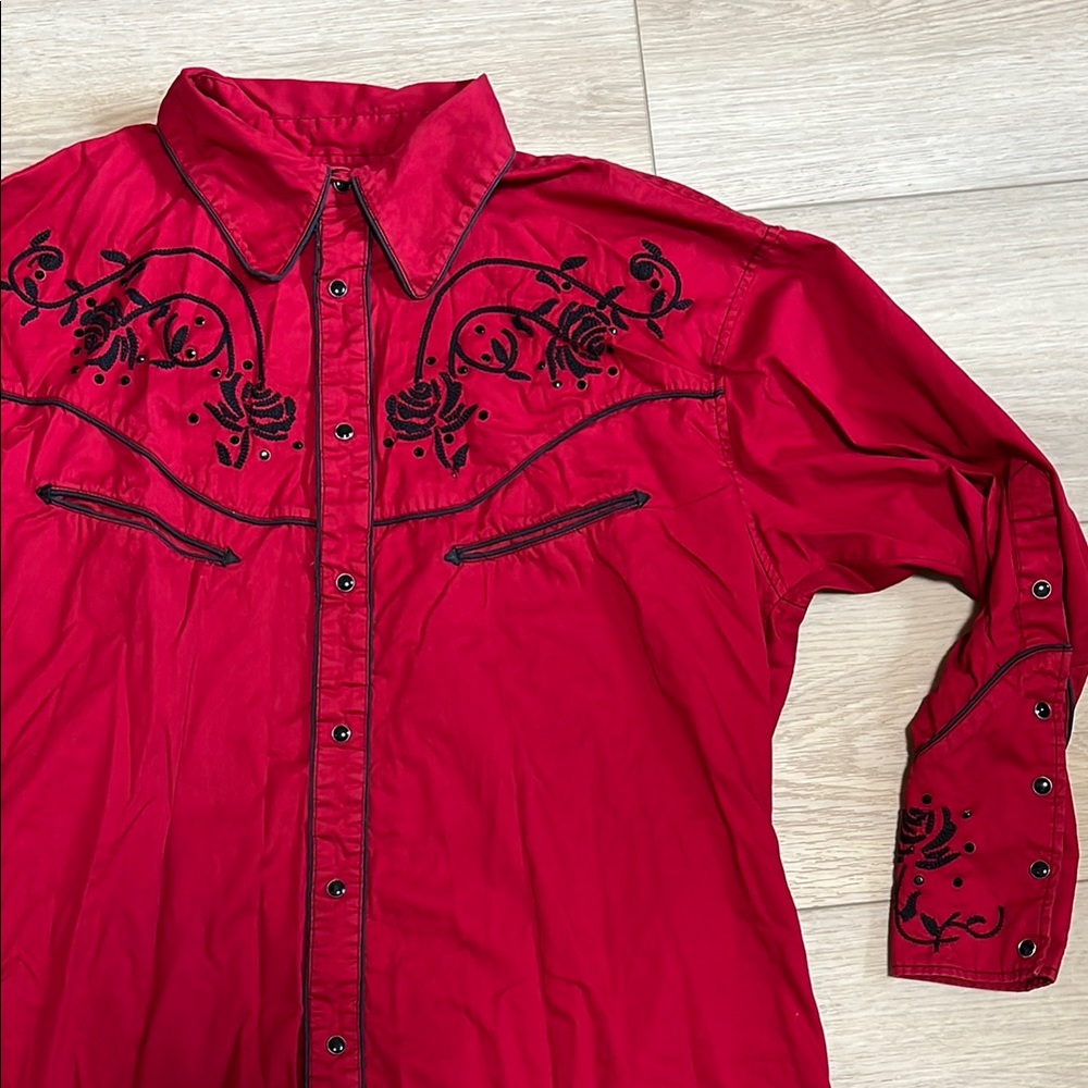 Alan Jackson Collection Red Western Pearl Snap Embroidered Long Sleeve Shirt L